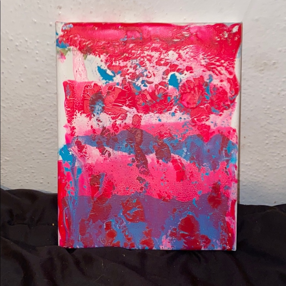Pink blue and purple drip painting with texture